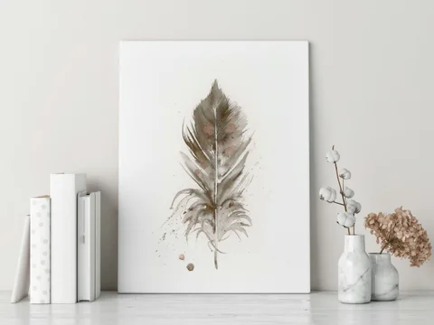 Image of a feather watercolor painting by Shayna Larsen, originals & prints available
