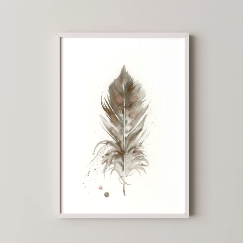 Image of a feather watercolor painting by Shayna Larsen, originals & prints available