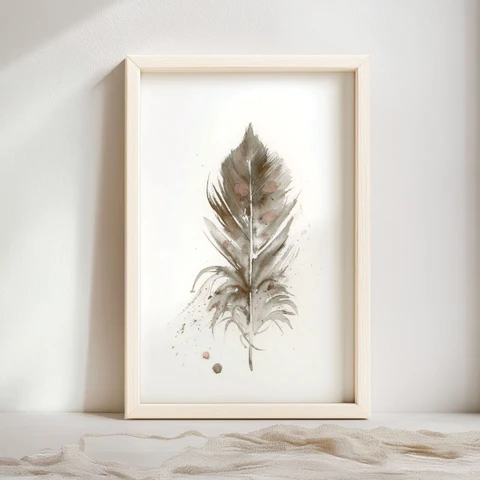 Image of a feather watercolor painting by Shayna Larsen, originals & prints available