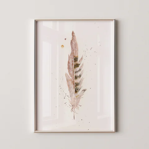 Image of a feather watercolor painting by Shayna Larsen, originals & prints available