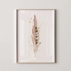 Image of a feather watercolor painting by Shayna Larsen, originals & prints available