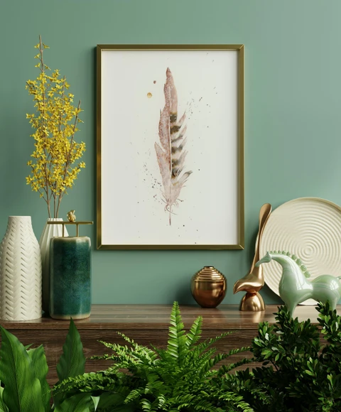 Image of a feather watercolor painting by Shayna Larsen, originals & prints available
