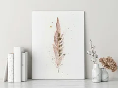 Image of a feather watercolor painting by Shayna Larsen, originals & prints available