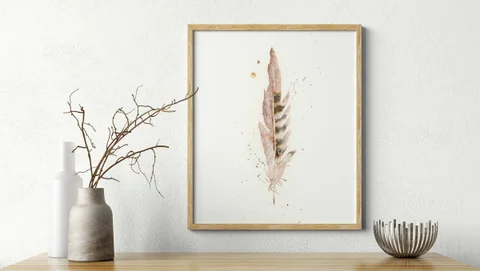 Image of a feather watercolor painting by Shayna Larsen, originals & prints available