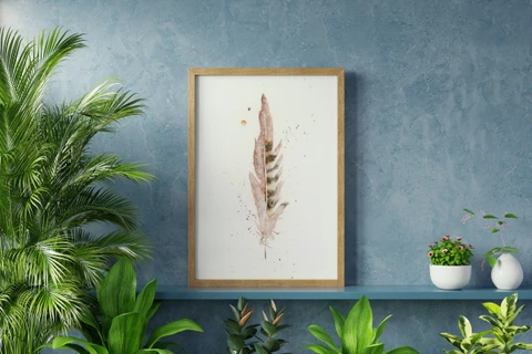 Image of a feather watercolor painting by Shayna Larsen, originals & prints available