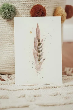Image of a feather watercolor painting by Shayna Larsen, originals & prints available