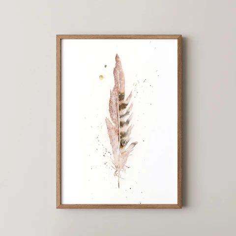 Image of a feather watercolor painting by Shayna Larsen, originals & prints available