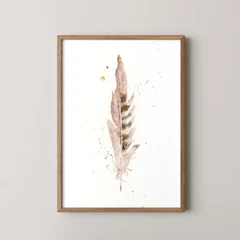 Image of a feather watercolor painting by Shayna Larsen, originals & prints available