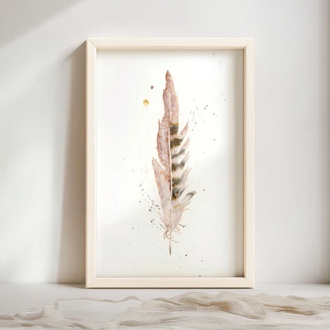 Image of a feather watercolor painting by Shayna Larsen, originals & prints available