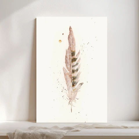 Image of a feather watercolor painting by Shayna Larsen, originals & prints available