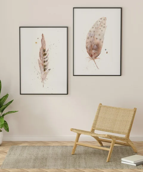 Image of a feather watercolor painting by Shayna Larsen, originals & prints available