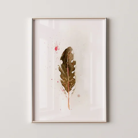 Image of a feather watercolor painting by Shayna Larsen, originals & prints available