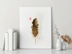 Image of a feather watercolor painting by Shayna Larsen, originals & prints available