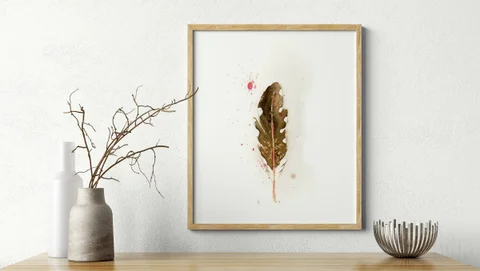 Image of a feather watercolor painting by Shayna Larsen, originals & prints available