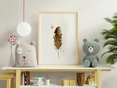 Image of a feather watercolor painting by Shayna Larsen, originals & prints available