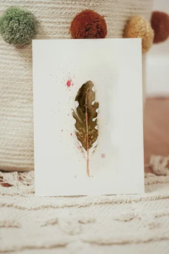 Image of a feather watercolor painting by Shayna Larsen, originals & prints available