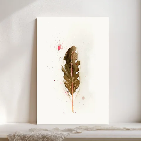 Image of a feather watercolor painting by Shayna Larsen, originals & prints available