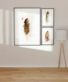 Image of a feather watercolor painting by Shayna Larsen, originals & prints available