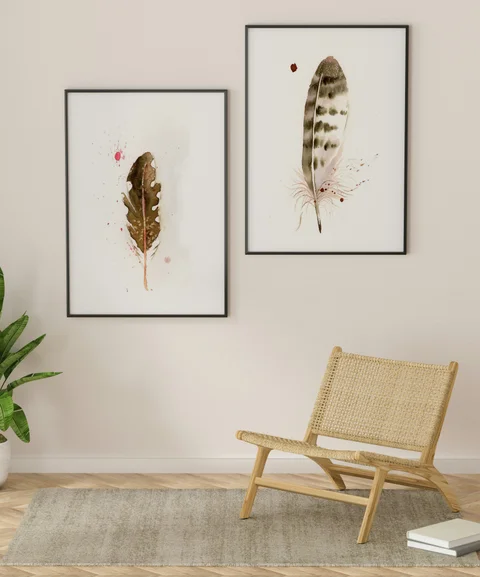 Image of a feather watercolor painting by Shayna Larsen, originals & prints available