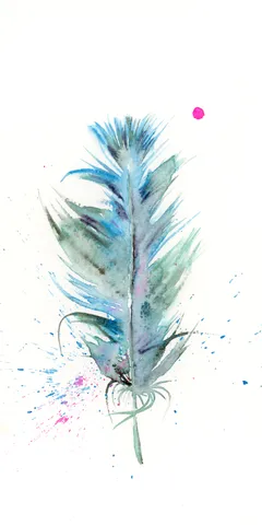 Image of a feather watercolor painting by Shayna Larsen, originals & prints available