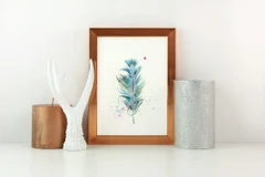 Image of a feather watercolor painting by Shayna Larsen, originals & prints available