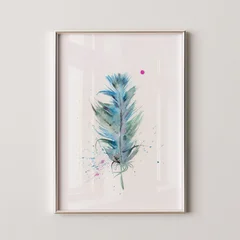 Image of a feather watercolor painting by Shayna Larsen, originals & prints available