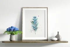 Image of a feather watercolor painting by Shayna Larsen, originals & prints available