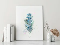 Image of a feather watercolor painting by Shayna Larsen, originals & prints available