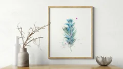 Image of a feather watercolor painting by Shayna Larsen, originals & prints available
