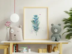 Image of a feather watercolor painting by Shayna Larsen, originals & prints available