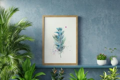 Image of a feather watercolor painting by Shayna Larsen, originals & prints available