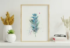 Image of a feather watercolor painting by Shayna Larsen, originals & prints available