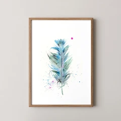 Image of a feather watercolor painting by Shayna Larsen, originals & prints available