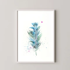 Image of a feather watercolor painting by Shayna Larsen, originals & prints available