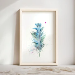 Image of a feather watercolor painting by Shayna Larsen, originals & prints available