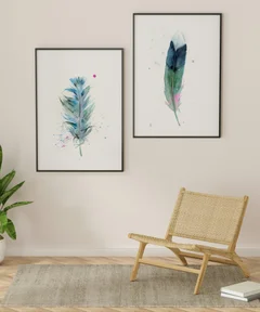 Image of a feather watercolor painting by Shayna Larsen, originals & prints available