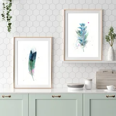 Image of a feather watercolor painting by Shayna Larsen, originals & prints available