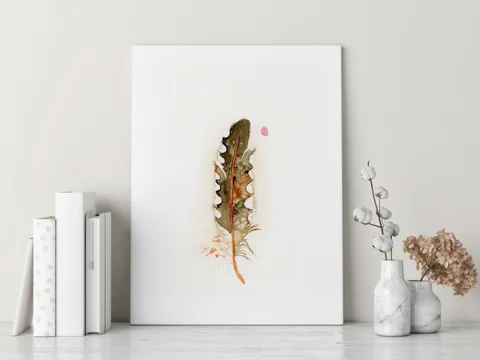 Image of a feather watercolor painting by Shayna Larsen, originals & prints available