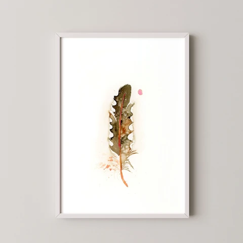 Image of a feather watercolor painting by Shayna Larsen, originals & prints available