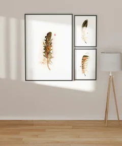 Image of a feather watercolor painting by Shayna Larsen, originals & prints available