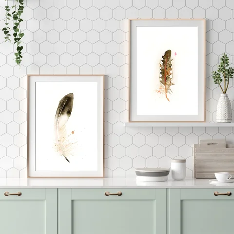 Image of a feather watercolor painting by Shayna Larsen, originals & prints available