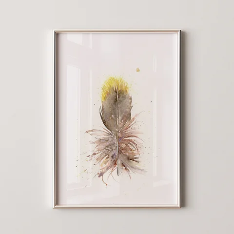 Image of a feather watercolor painting by Shayna Larsen, originals & prints available