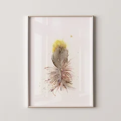 Image of a feather watercolor painting by Shayna Larsen, originals & prints available
