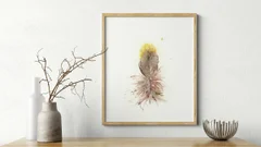 Image of a feather watercolor painting by Shayna Larsen, originals & prints available