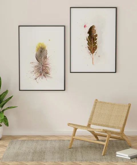 Image of a feather watercolor painting by Shayna Larsen, originals & prints available