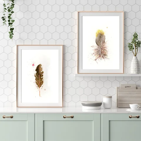 Image of a feather watercolor painting by Shayna Larsen, originals & prints available