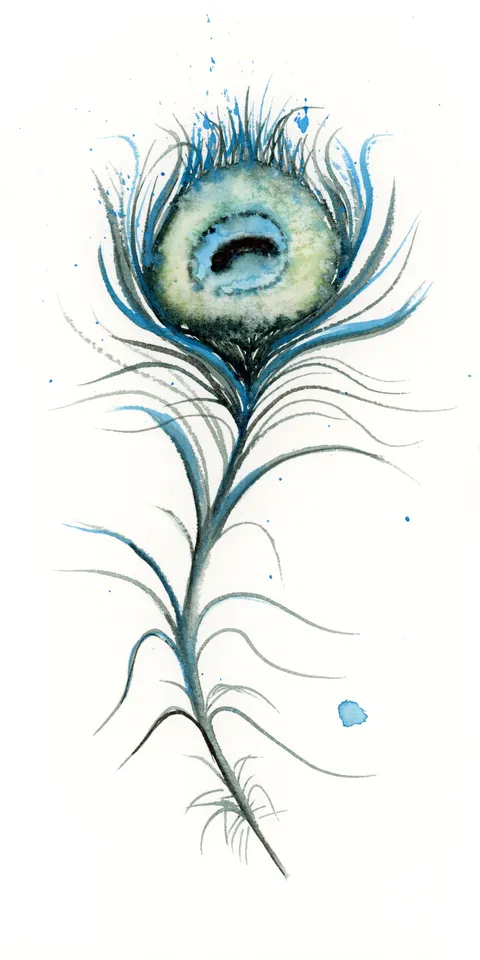 Image of a feather watercolor painting by Shayna Larsen, originals & prints available