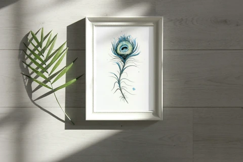 Image of a feather watercolor painting by Shayna Larsen, originals & prints available
