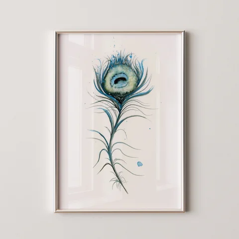 Image of a feather watercolor painting by Shayna Larsen, originals & prints available
