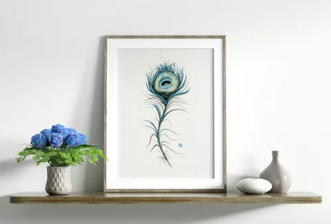 Image of a feather watercolor painting by Shayna Larsen, originals & prints available